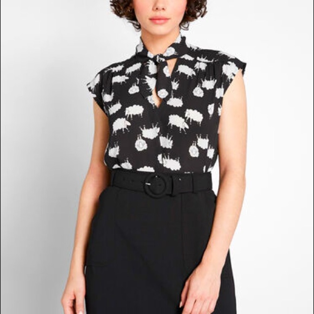 Sheep Tie-Neck Blouse